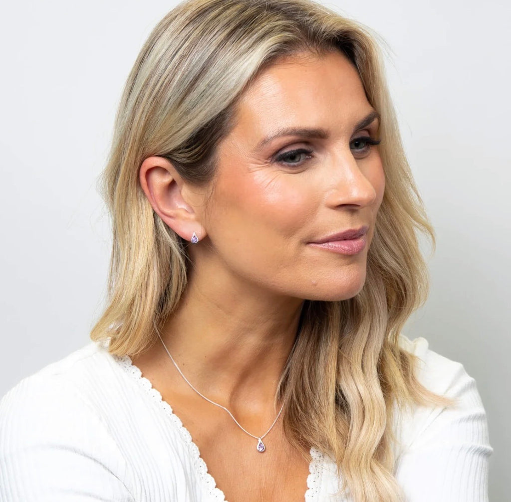 Sterling Silver Natural Amethyst Teardrop Pendant Necklace