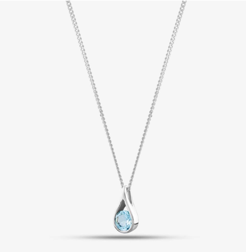 Sterling Silver Blue Topaz Teardrop Pendant Necklace