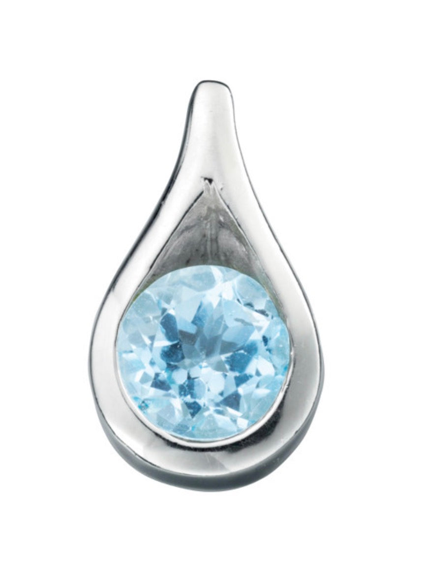 Sterling Silver Blue Topaz Teardrop Pendant Necklace