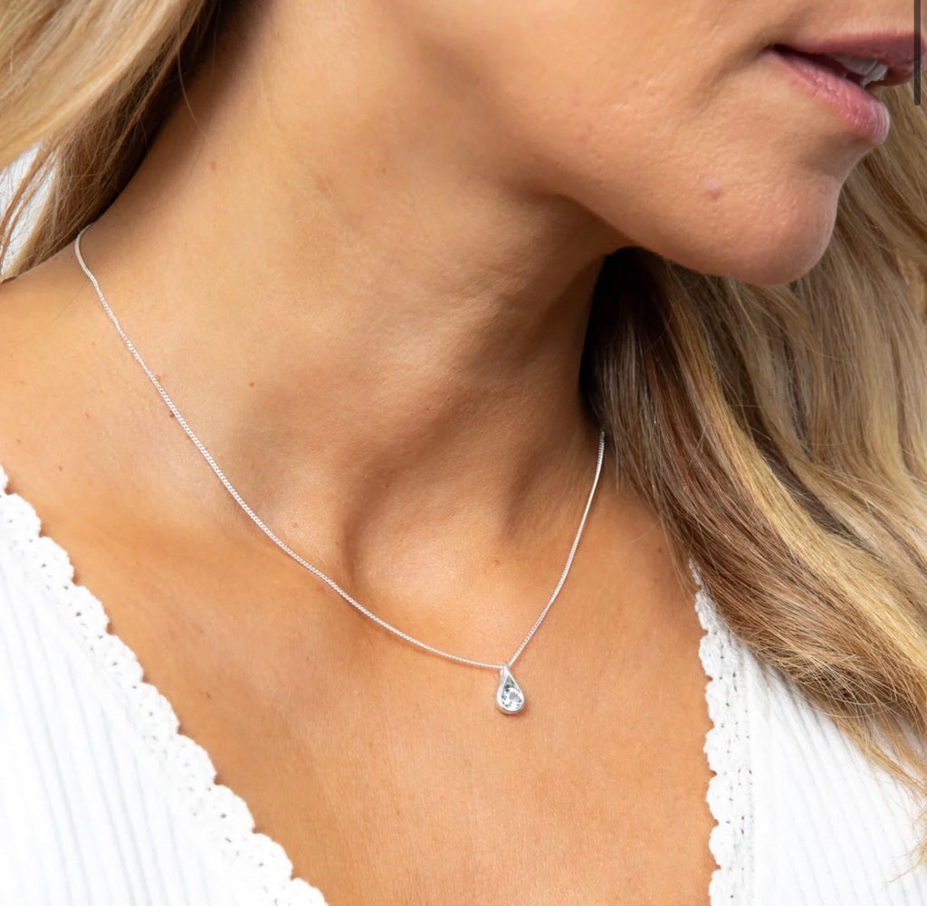Sterling Silver Teardrop Cubic Zirconia Necklace
