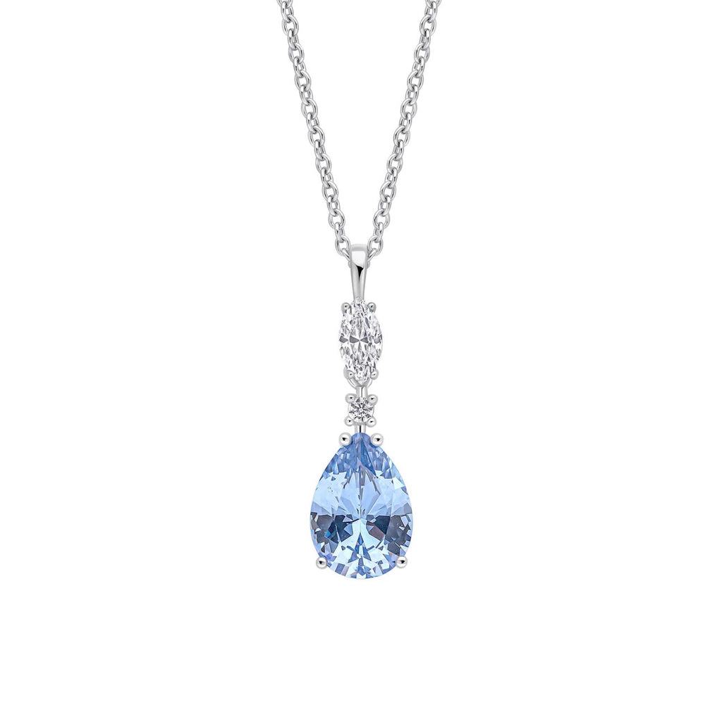 Marquise & Teardrop Blue Cubic Zirconia Pendant Necklace – Sterling Silver