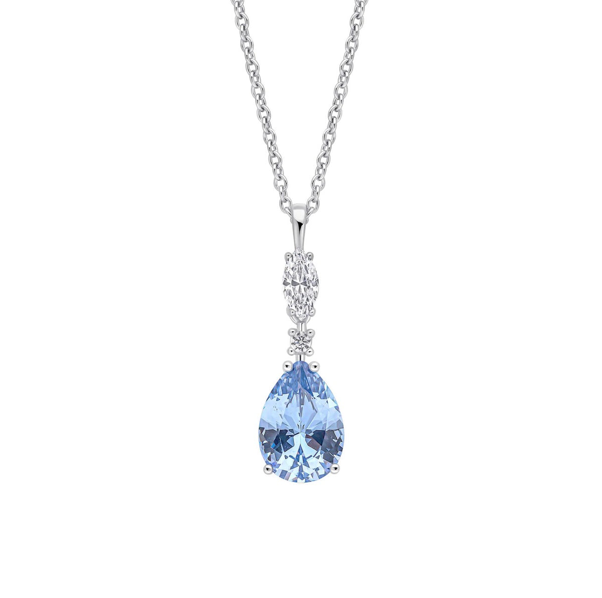 Marquise & Teardrop Blue Cubic Zirconia Pendant Necklace – Sterling Silver