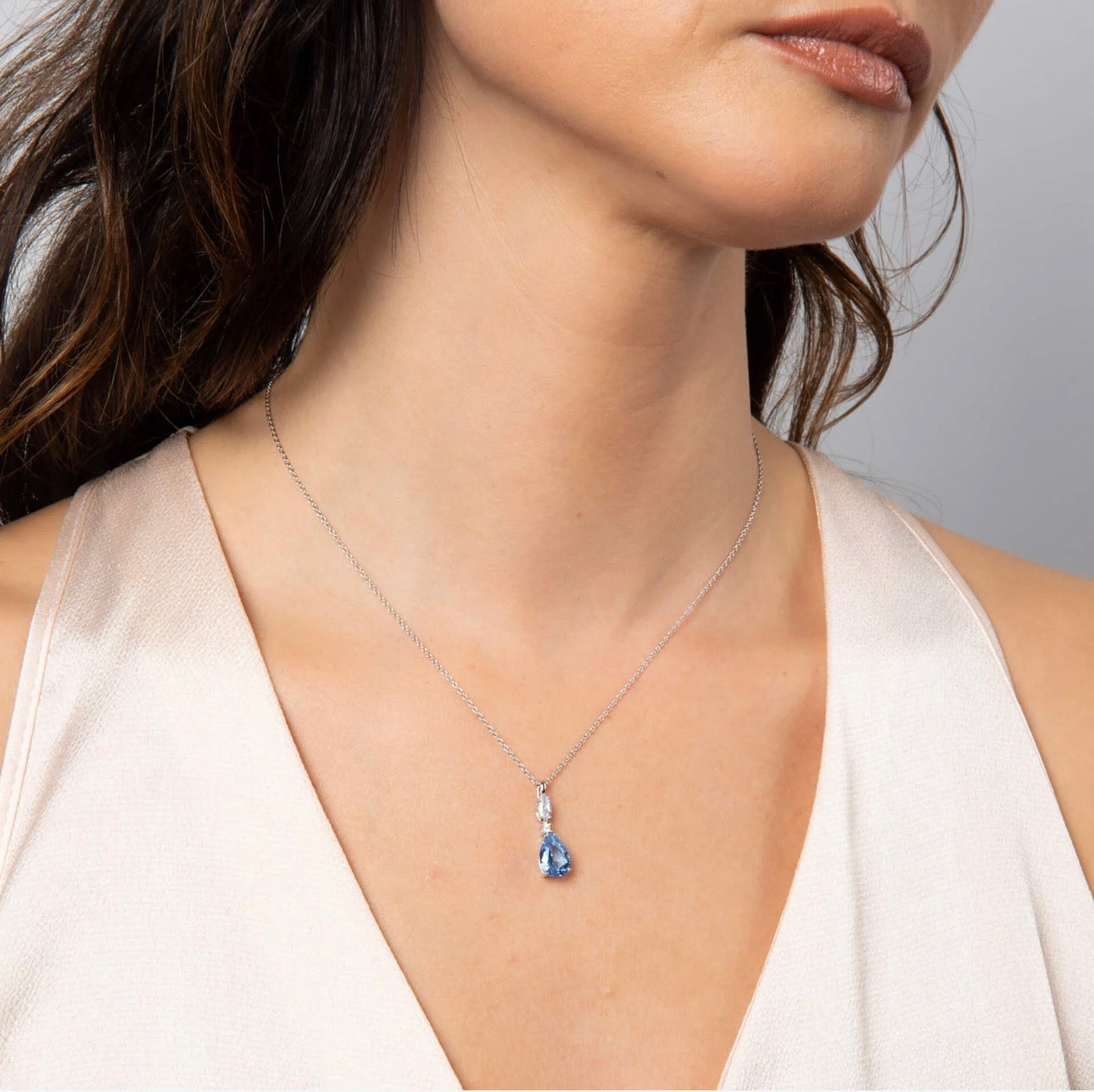 Marquise & Teardrop Blue Cubic Zirconia Pendant Necklace – Sterling Silver