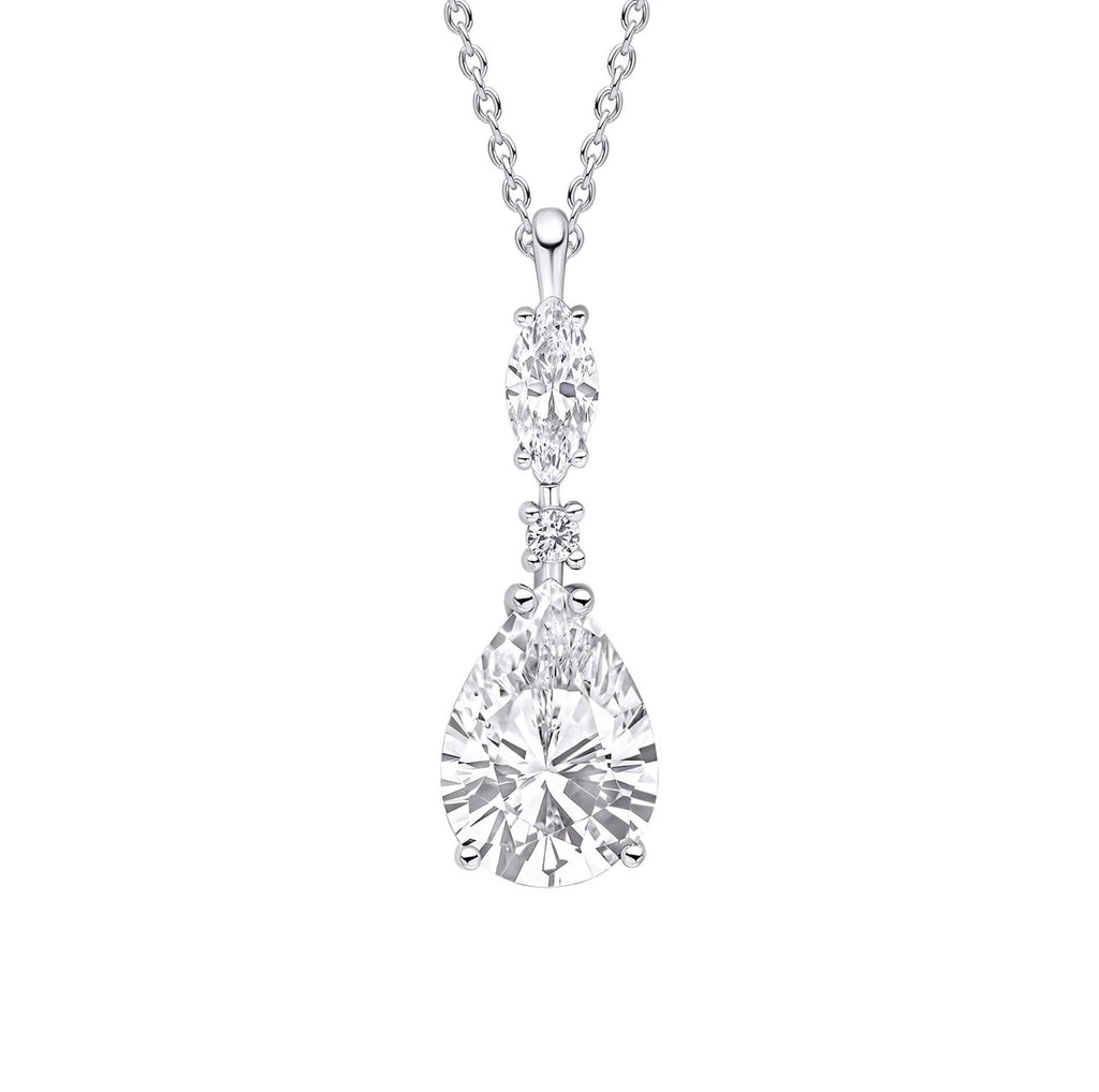 Diamonfire Marquise & Teardrop Drop Pendant Necklace – Sterling Silver (Triple Plated)
