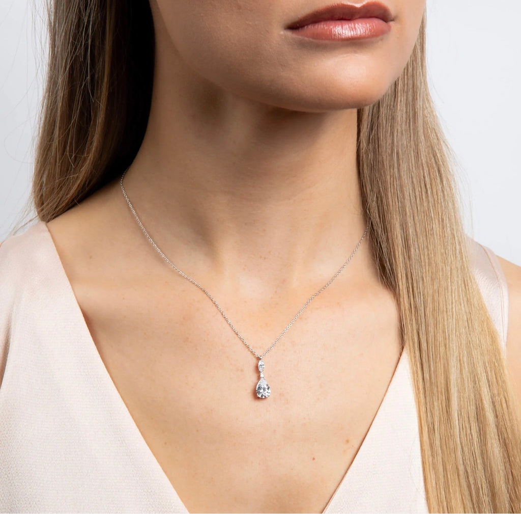 Diamonfire Marquise & Teardrop Drop Pendant Necklace – Sterling Silver (Triple Plated)