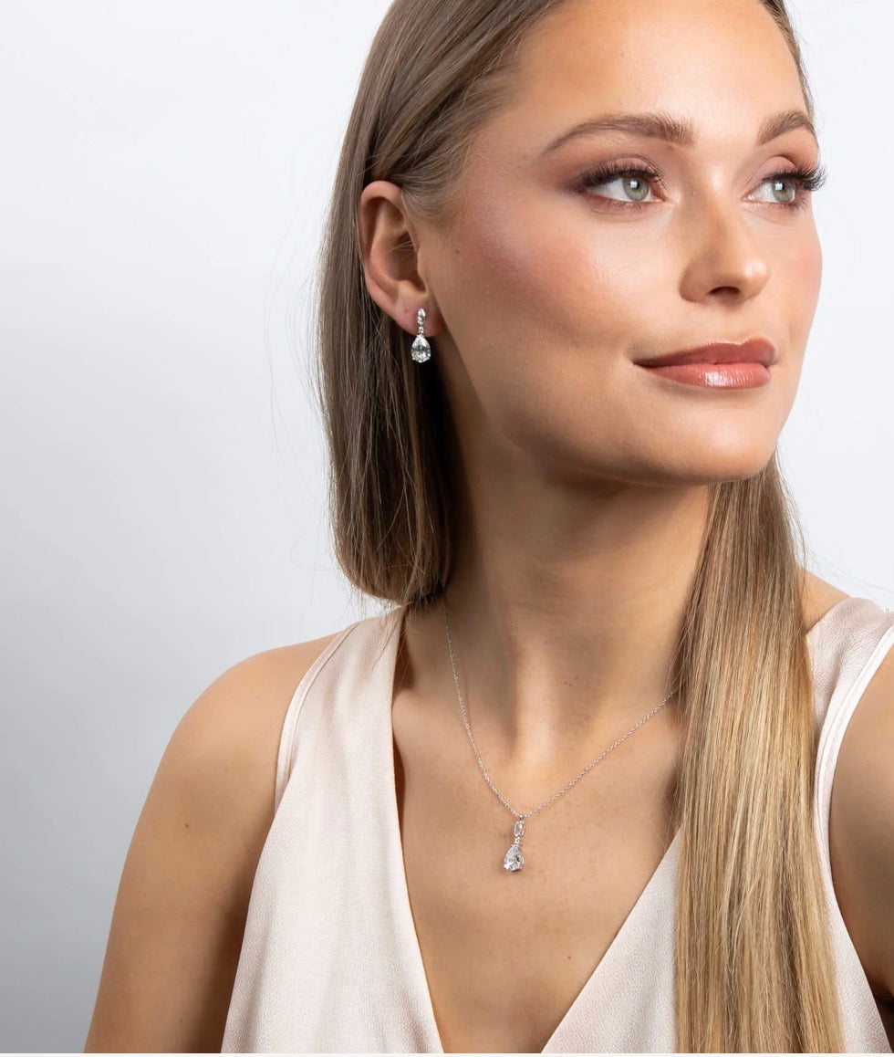 Diamonfire Marquise & Teardrop Drop Pendant Necklace – Sterling Silver (Triple Plated)