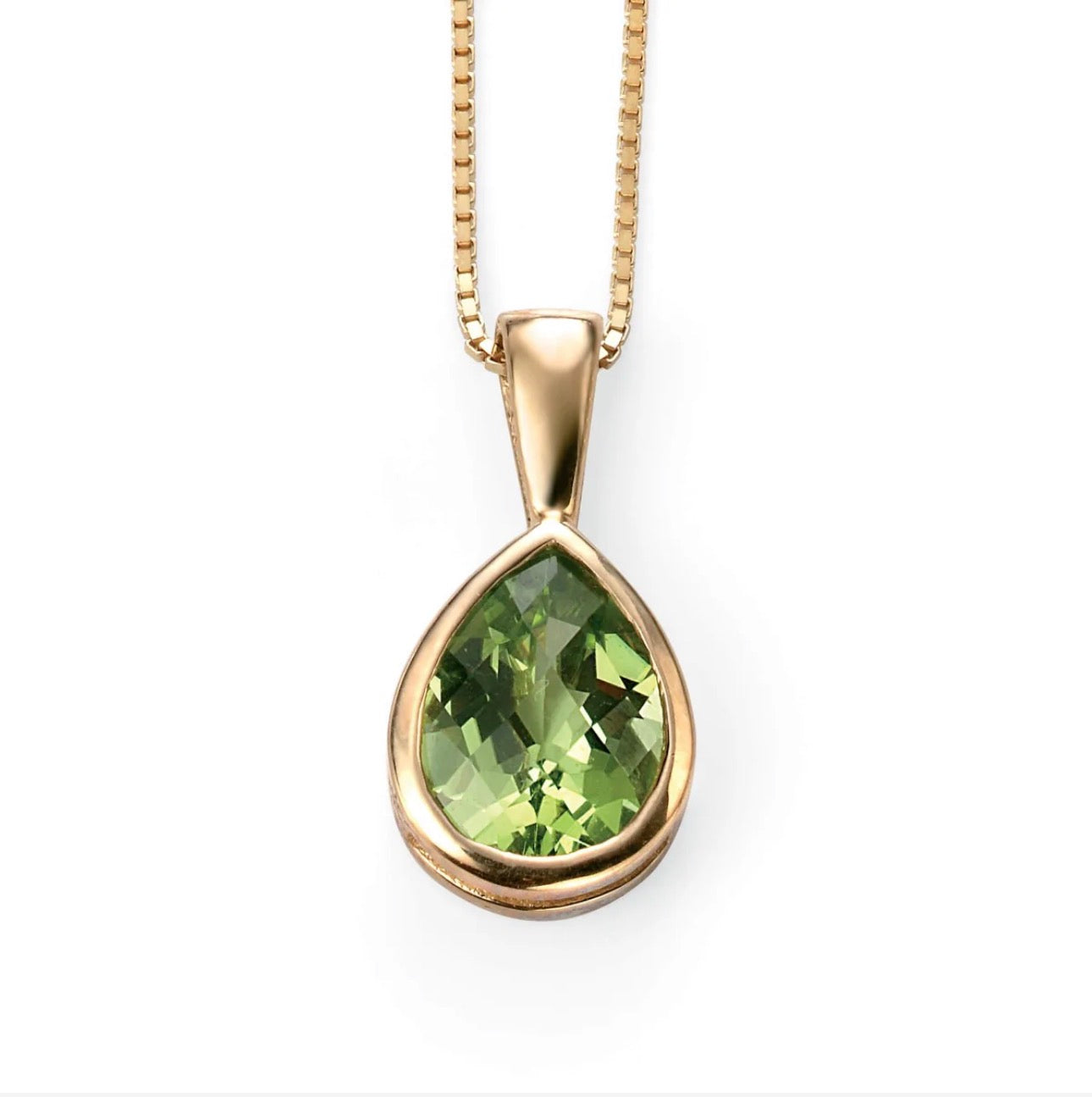9ct Yellow Gold Peridot Teardrop Necklace – Natural August Birthstone