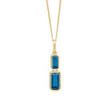 9ct Yellow Gold London Blue Topaz Drop Necklace - Emerald Cut Double Stone (45cm)
