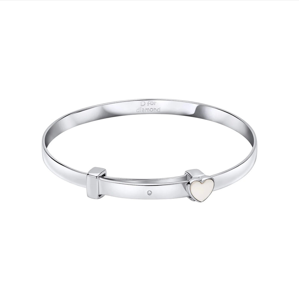 Mother of Pearl Heart Diamond Bangle - Sterling Silver