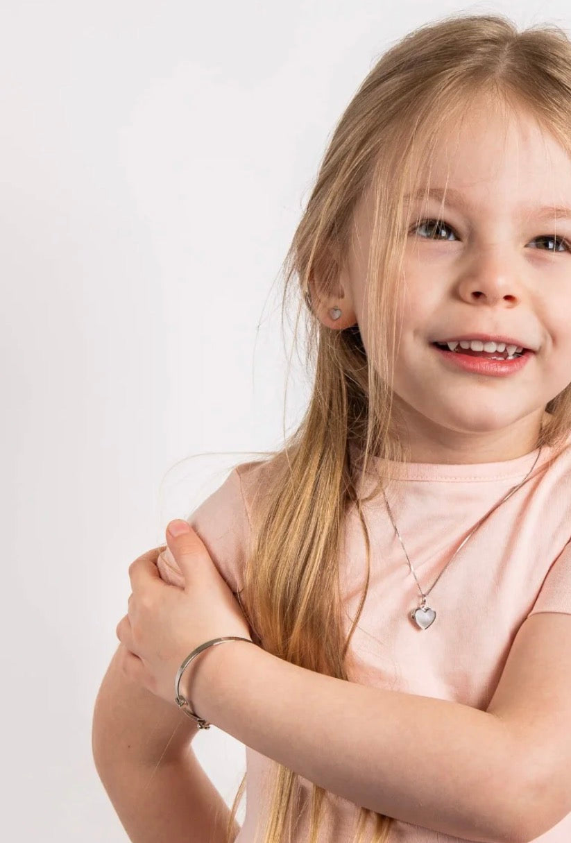 Mother of Pearl Heart Diamond Bangle - Sterling Silver