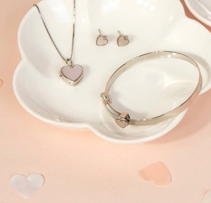 Mother of Pearl Heart Diamond Bangle - Sterling Silver