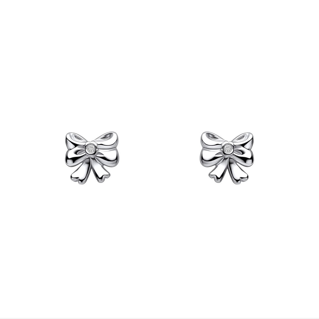 Diamond Bow Stud Earrings in Sterling Silver