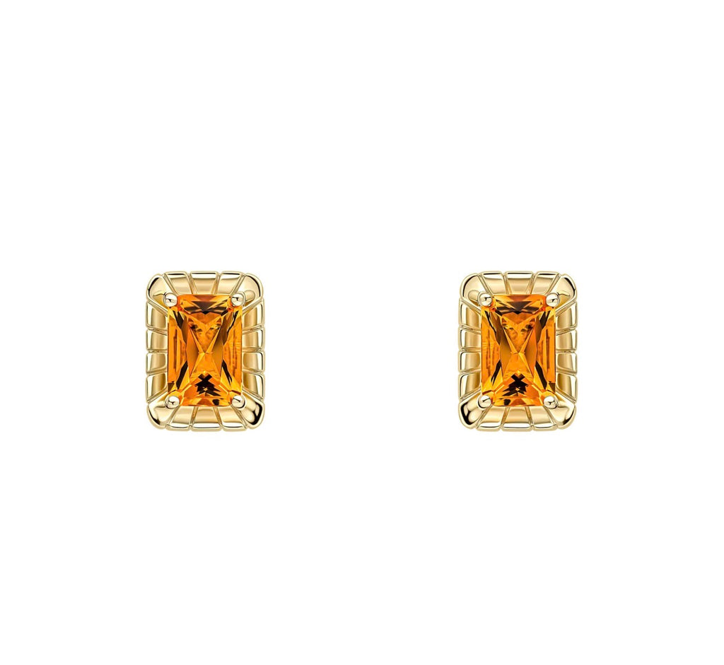 Detailed Octagon Citrine Stud Earrings in 9ct Yellow Gold