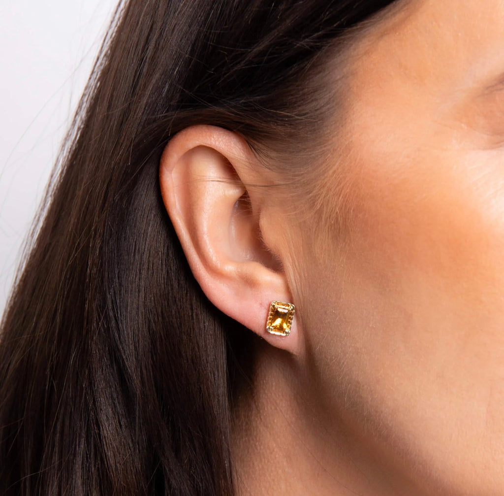 Detailed Octagon Citrine Stud Earrings in 9ct Yellow Gold