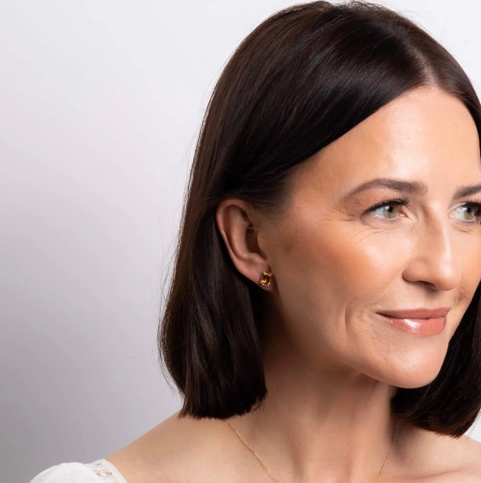 Detailed Octagon Citrine Stud Earrings in 9ct Yellow Gold