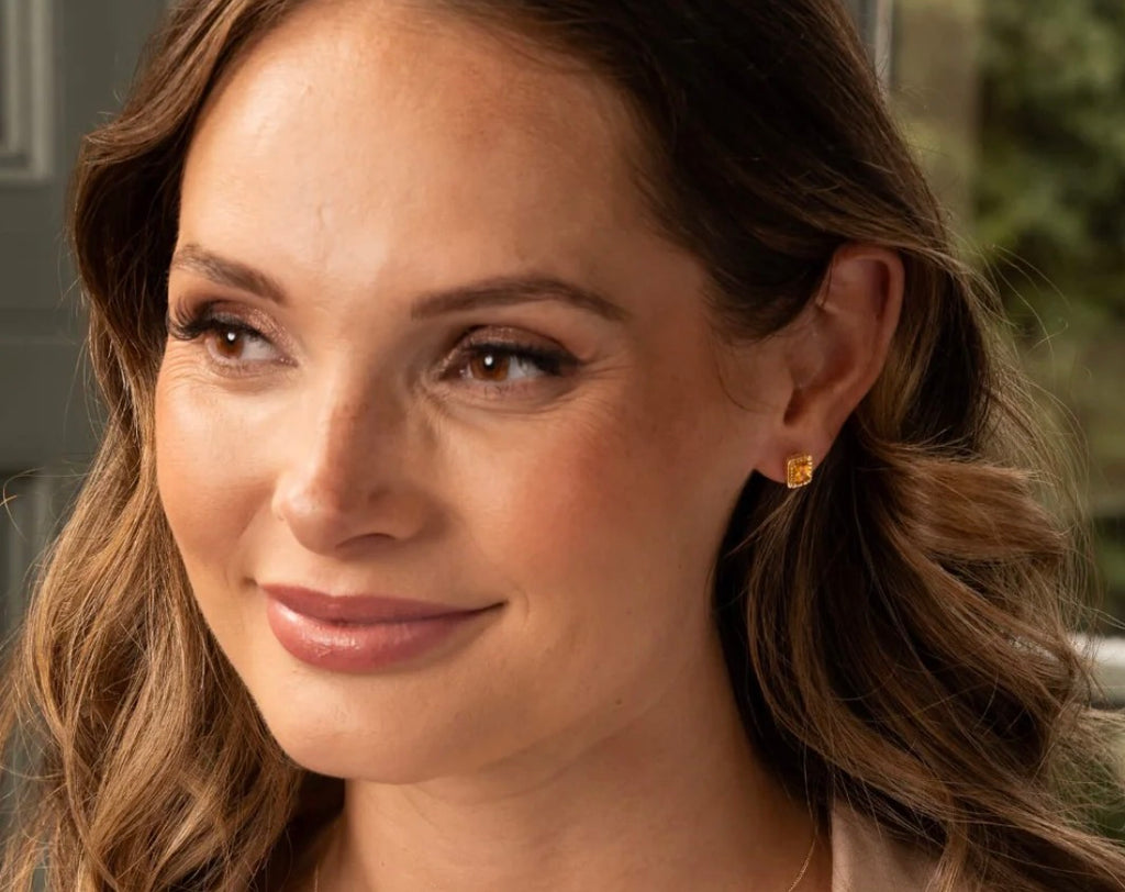 Detailed Octagon Citrine Stud Earrings in 9ct Yellow Gold