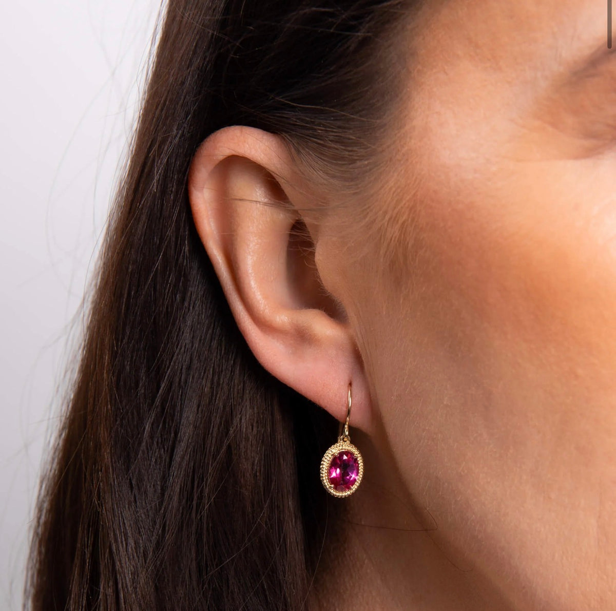 Oval Cut Pink Topaz Drop Earrings in 9ct Yellow Gold