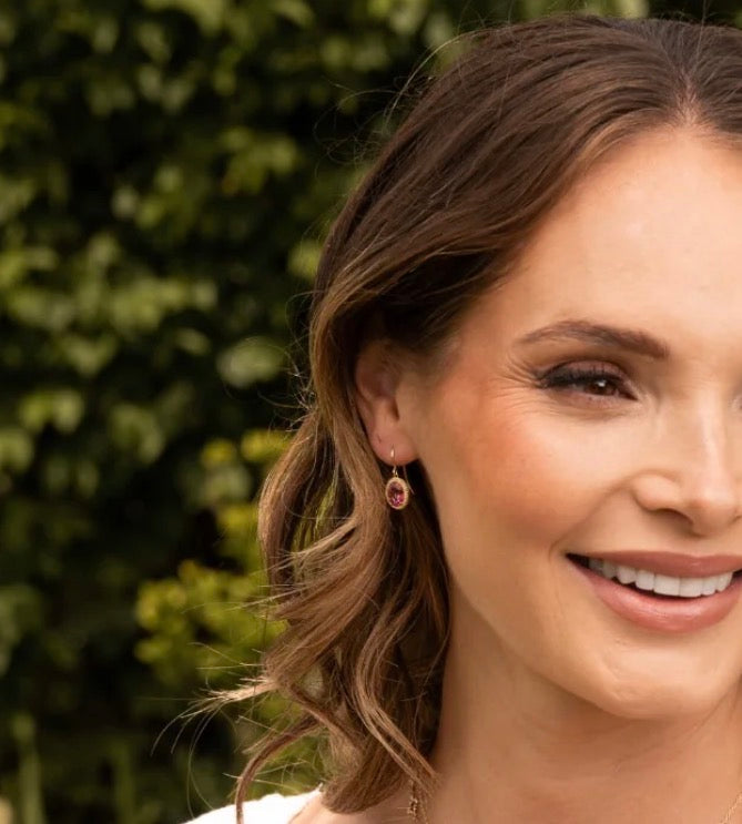 Oval Cut Pink Topaz Drop Earrings in 9ct Yellow Gold