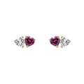 9ct Yellow Gold Toi et Moi Heart Stud Earrings – Rhodolite Garnet & White Topaz