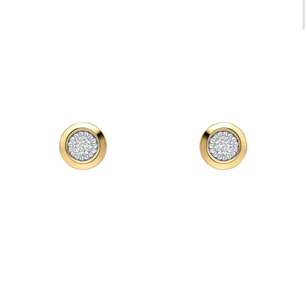 9ct Yellow Gold Bezel Set Diamond Stud Earrings