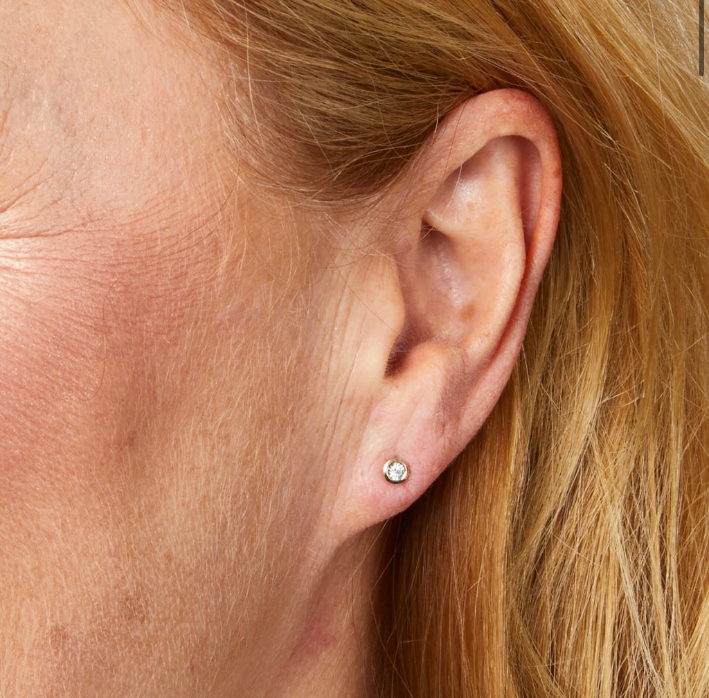 9ct Yellow Gold Bezel Set Diamond Stud Earrings