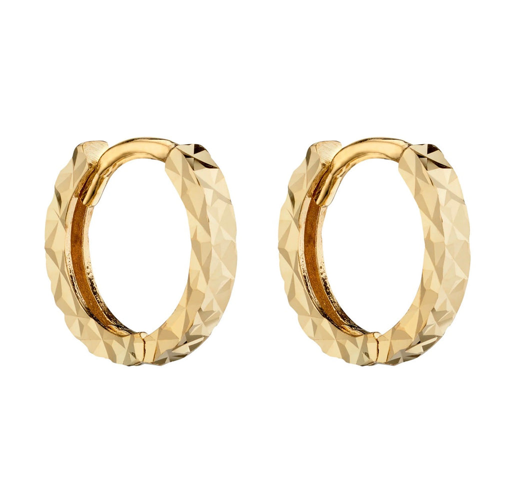9ct Yellow Gold Diamond-Cut Hoop Earrings – Textured Mini Hoops