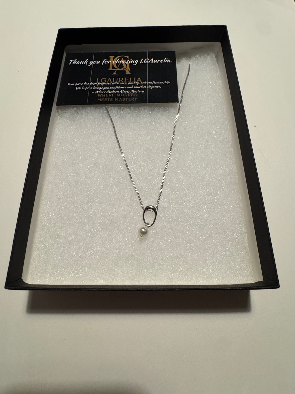 Sterling Silver Open Oval Freshwater Pearl Pendant Necklace – Rhodium Plated