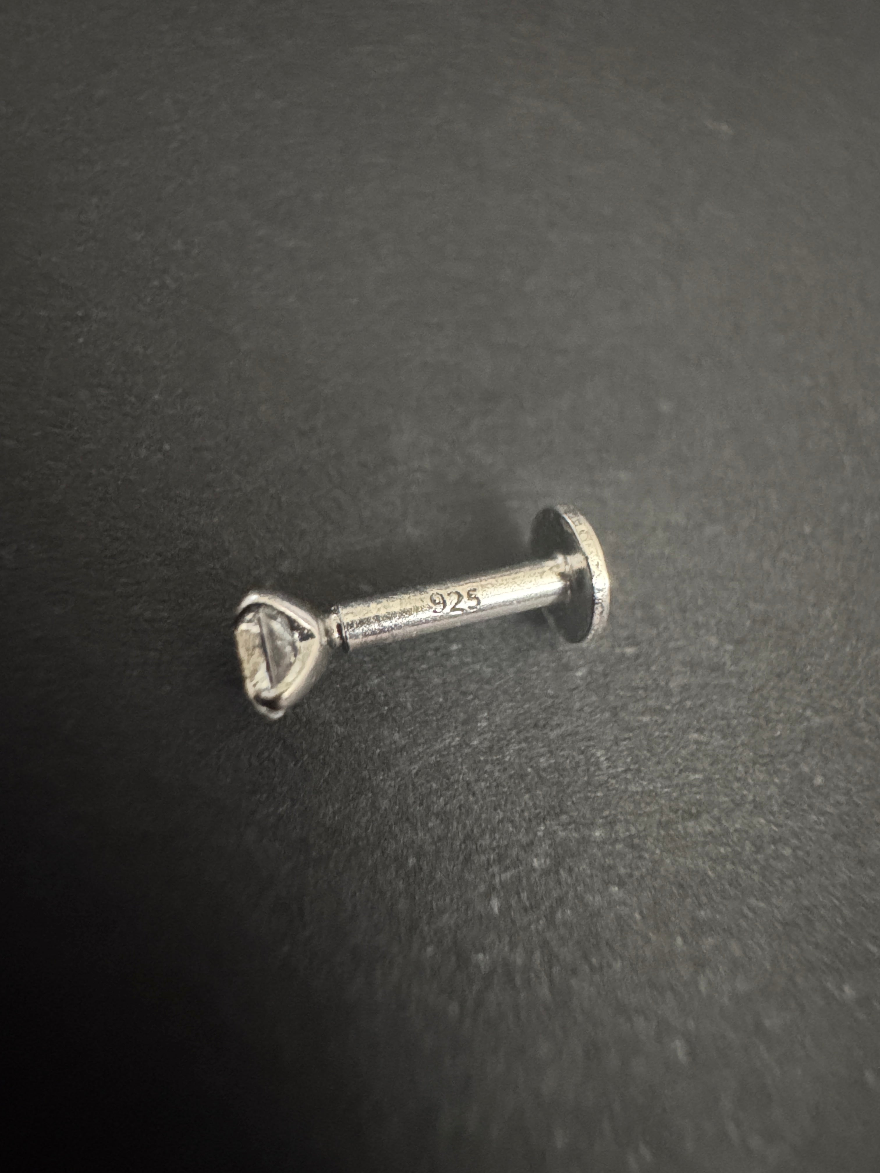 Sterling Silver CZ Labret Stud Earring – Flat Back Cartilage Helix Tragus Piercing