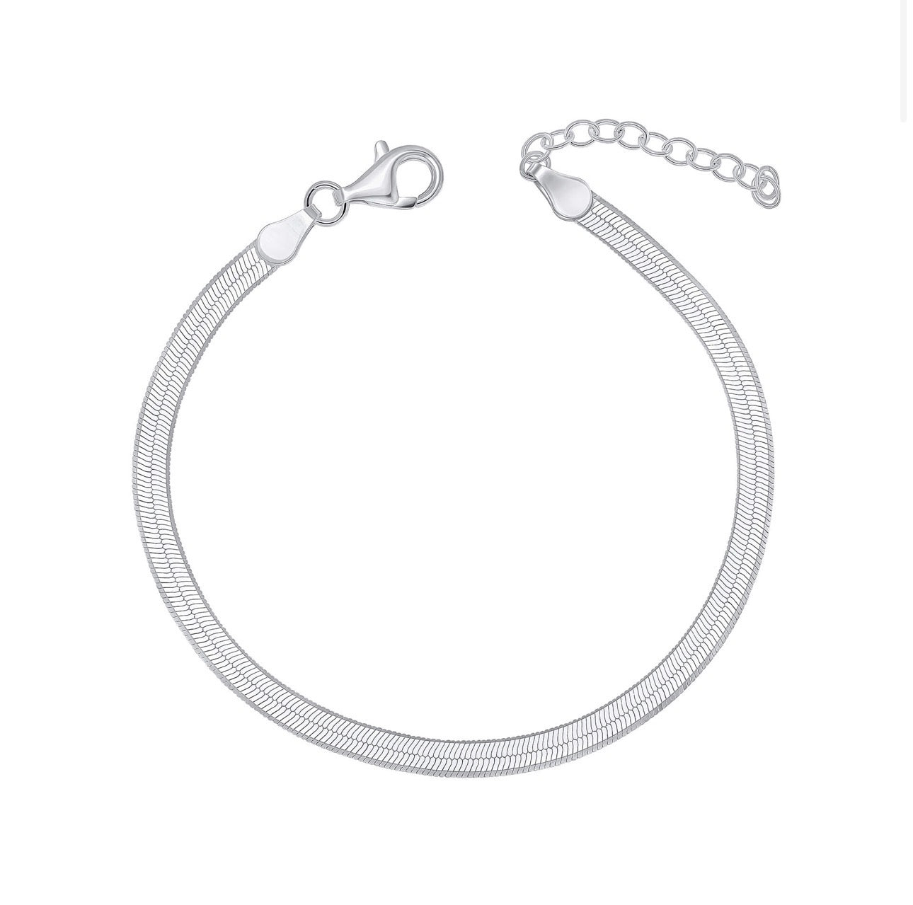 Sterling Silver HerringboneBracelet 3.5mm | Flat Snake Chain Bracelet
