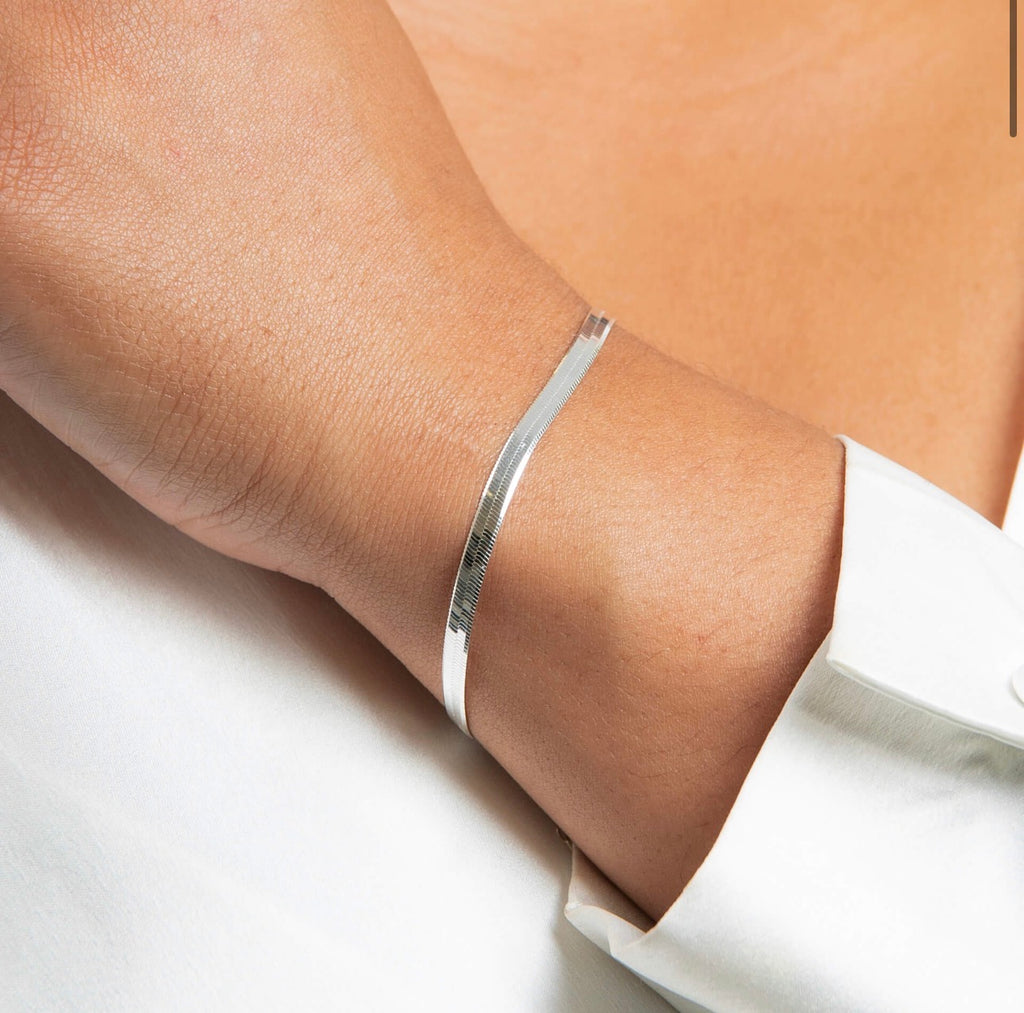Sterling Silver HerringboneBracelet 3.5mm | Flat Snake Chain Bracelet