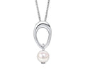 Sterling Silver Open Oval Freshwater Pearl Pendant Necklace – Rhodium Plated