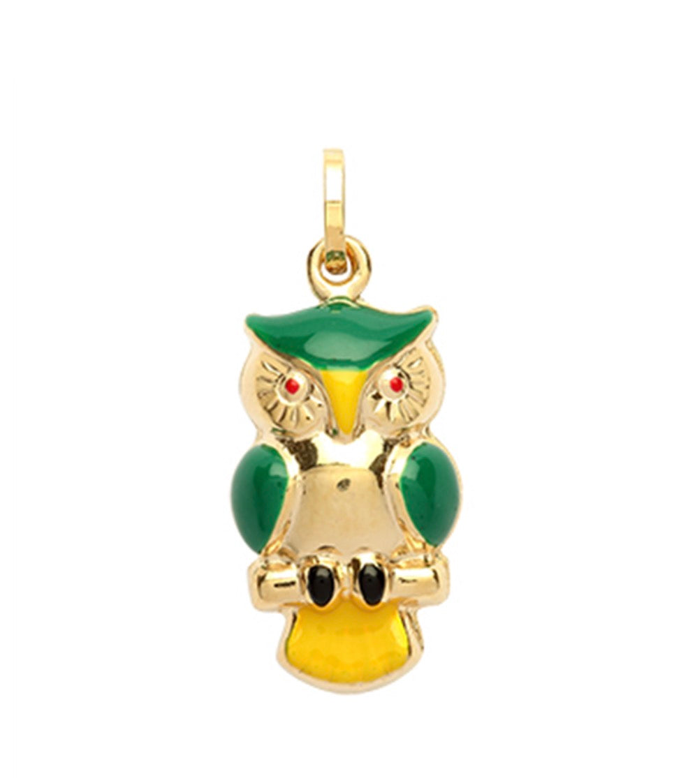 9ct Yellow Gold Enamel Owl Pendant Charm