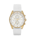 Michael Kors Gold Chronograph Watch with Crystal Bezel - White Strap