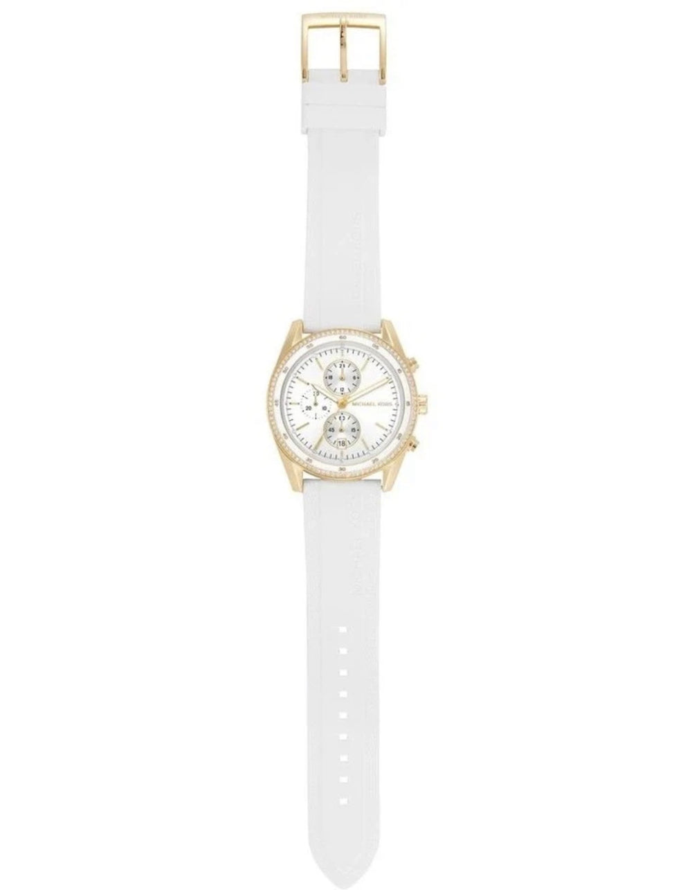 Michael Kors Gold Chronograph Watch with Crystal Bezel - White Strap