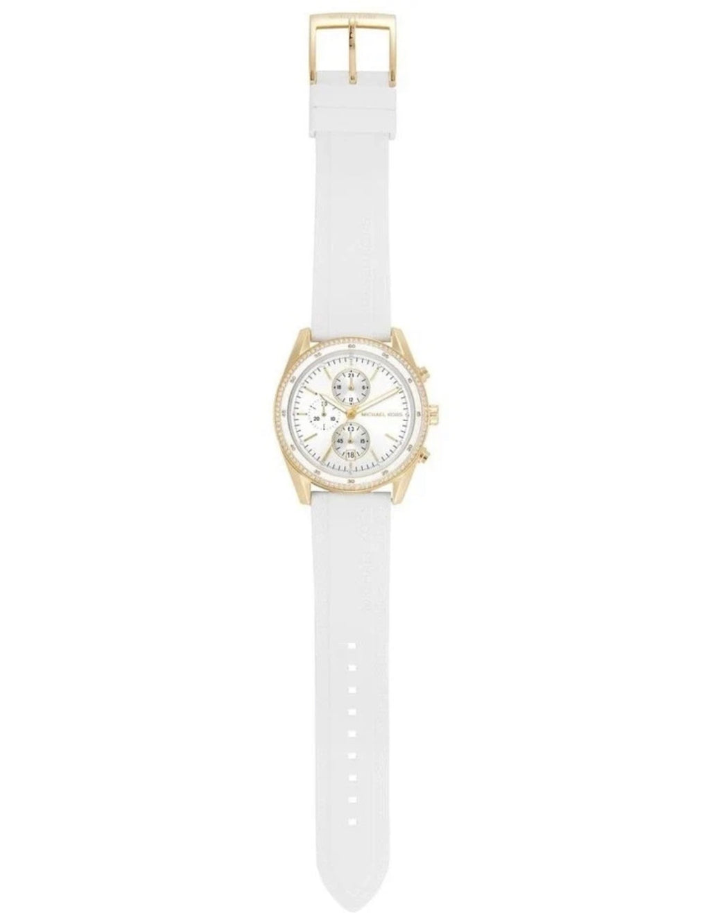 Michael Kors Gold Chronograph Watch with Crystal Bezel - White Strap