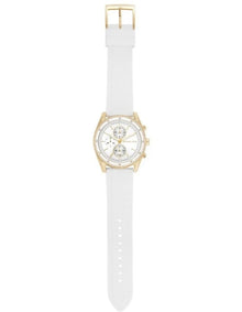 Michael Kors Gold Chronograph Watch with Crystal Bezel - White Strap