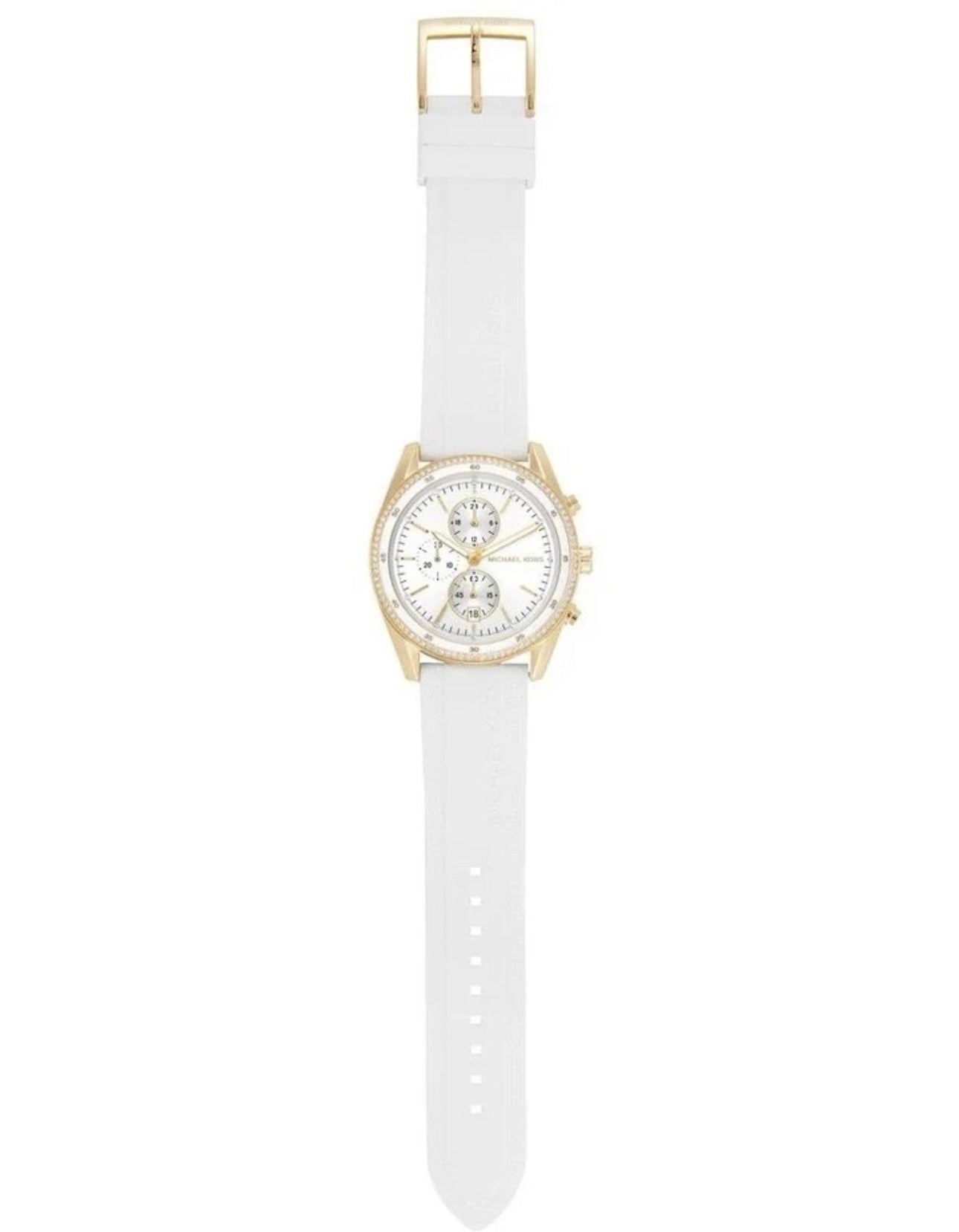 Michael Kors Gold Chronograph Watch with Crystal Bezel - White Strap