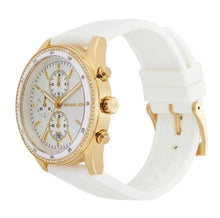 Michael Kors Gold Chronograph Watch with Crystal Bezel - White Strap