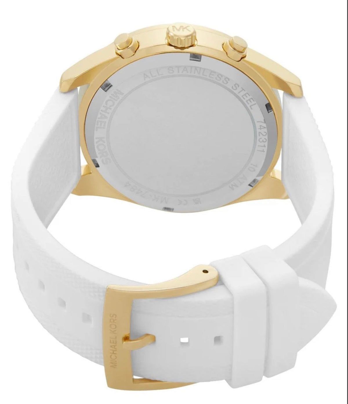 Michael Kors Gold Chronograph Watch with Crystal Bezel - White Strap
