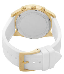 Michael Kors Gold Chronograph Watch with Crystal Bezel - White Strap