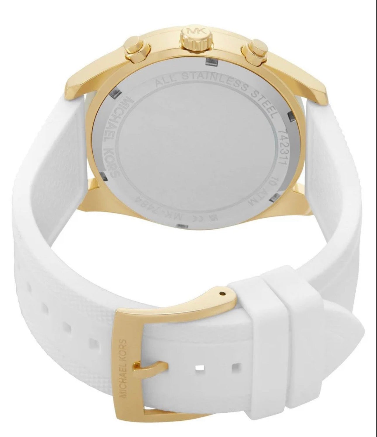 Michael Kors Gold Chronograph Watch with Crystal Bezel - White Strap