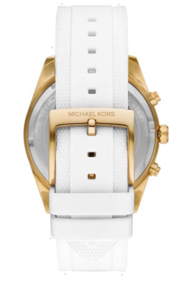 Michael Kors Gold Chronograph Watch with Crystal Bezel - White Strap