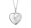 Sterling Silver Heart Locket Pendant Necklace - Starburst Details
