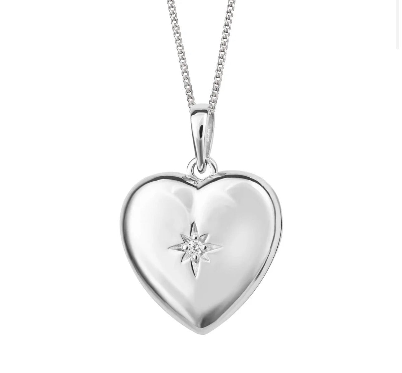 Sterling Silver Heart Locket Pendant Necklace - Starburst Details