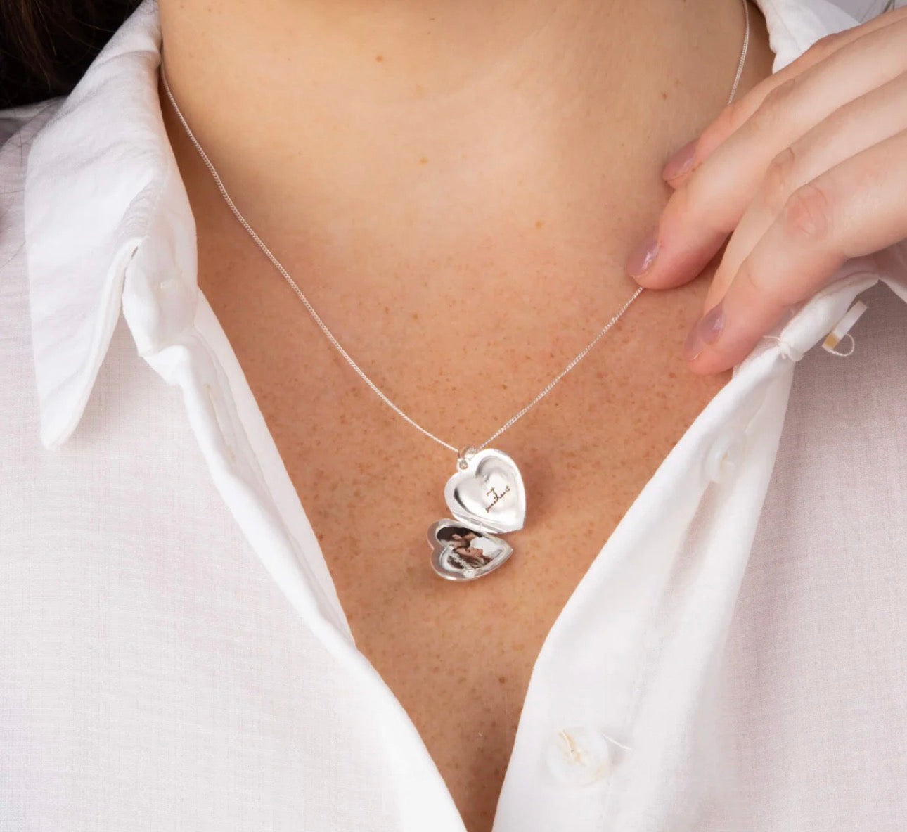 Sterling Silver Heart Locket Pendant Necklace - Starburst Details