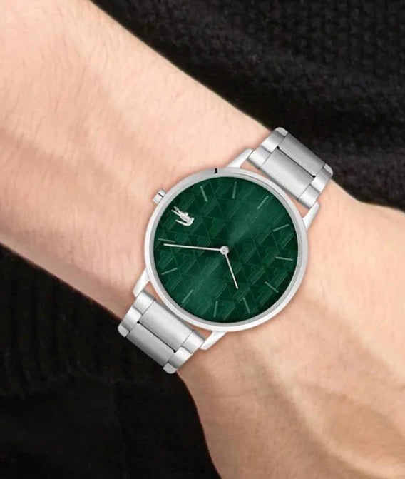 Lacoste Silver Bracelet Watch - Green Dial Minimalist Design.