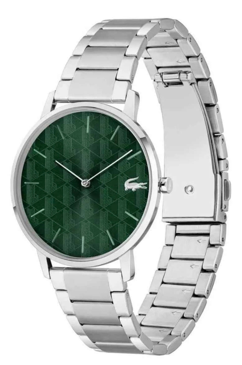 Lacoste Silver Bracelet Watch - Green Dial Minimalist Design.