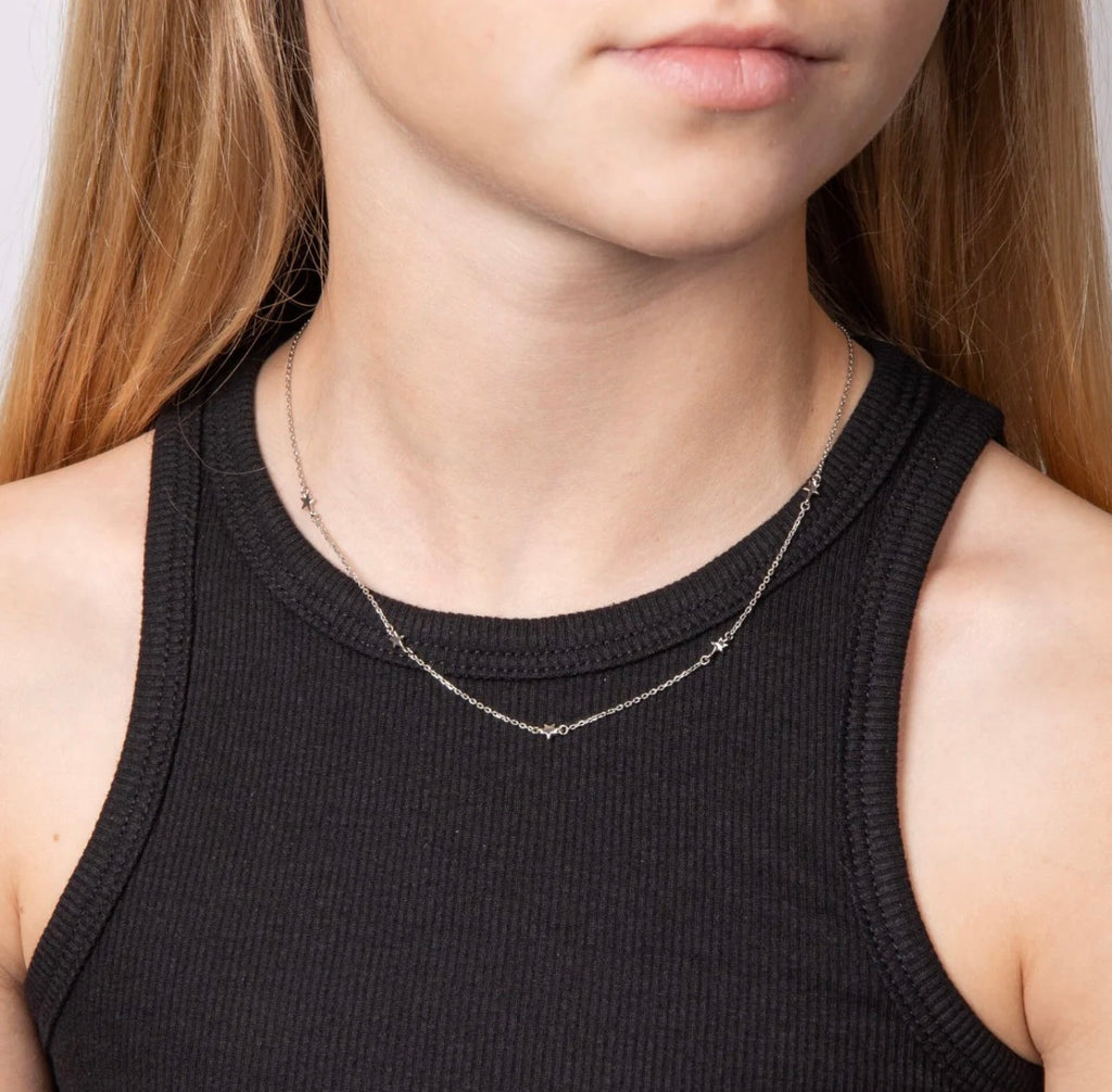 Star Station Necklace Sterling Silver and Diamond