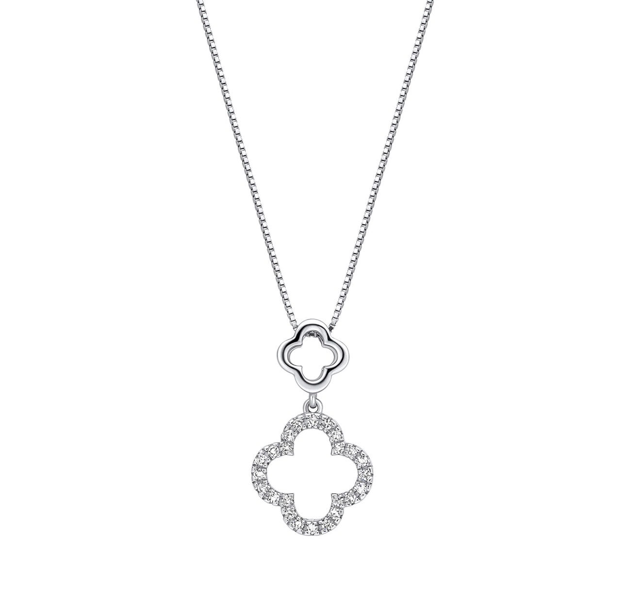 9ct White Gold 0.10ct Diamond Quatrefoil Pendant