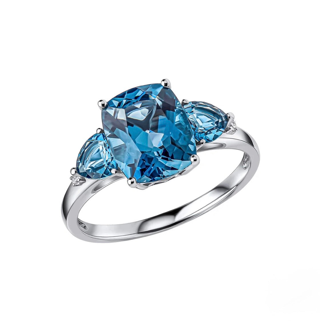 9ct White Gold London Blue Topaz Trillogy Ring